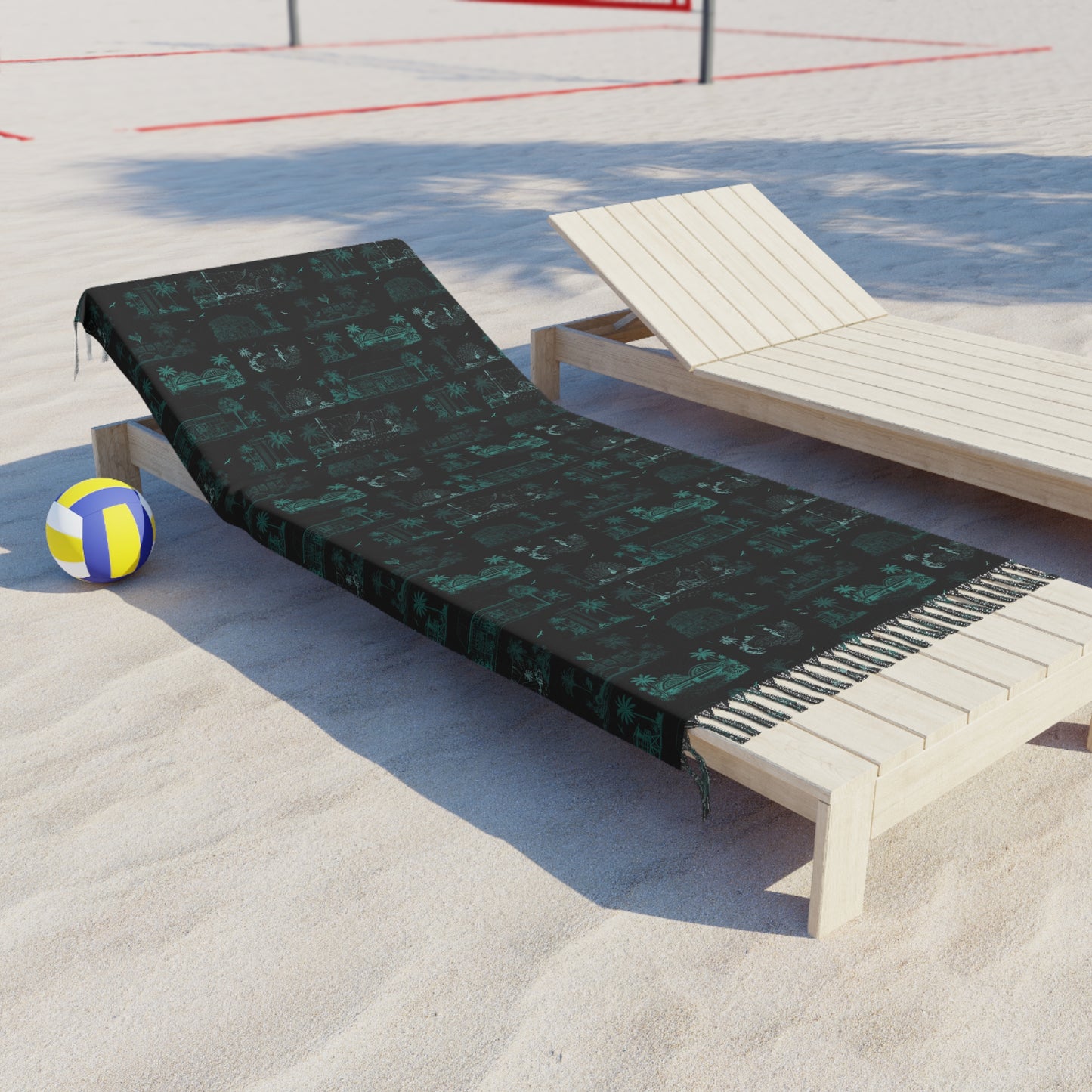 North Shore Boho Beach Cloth Towel Teal Black