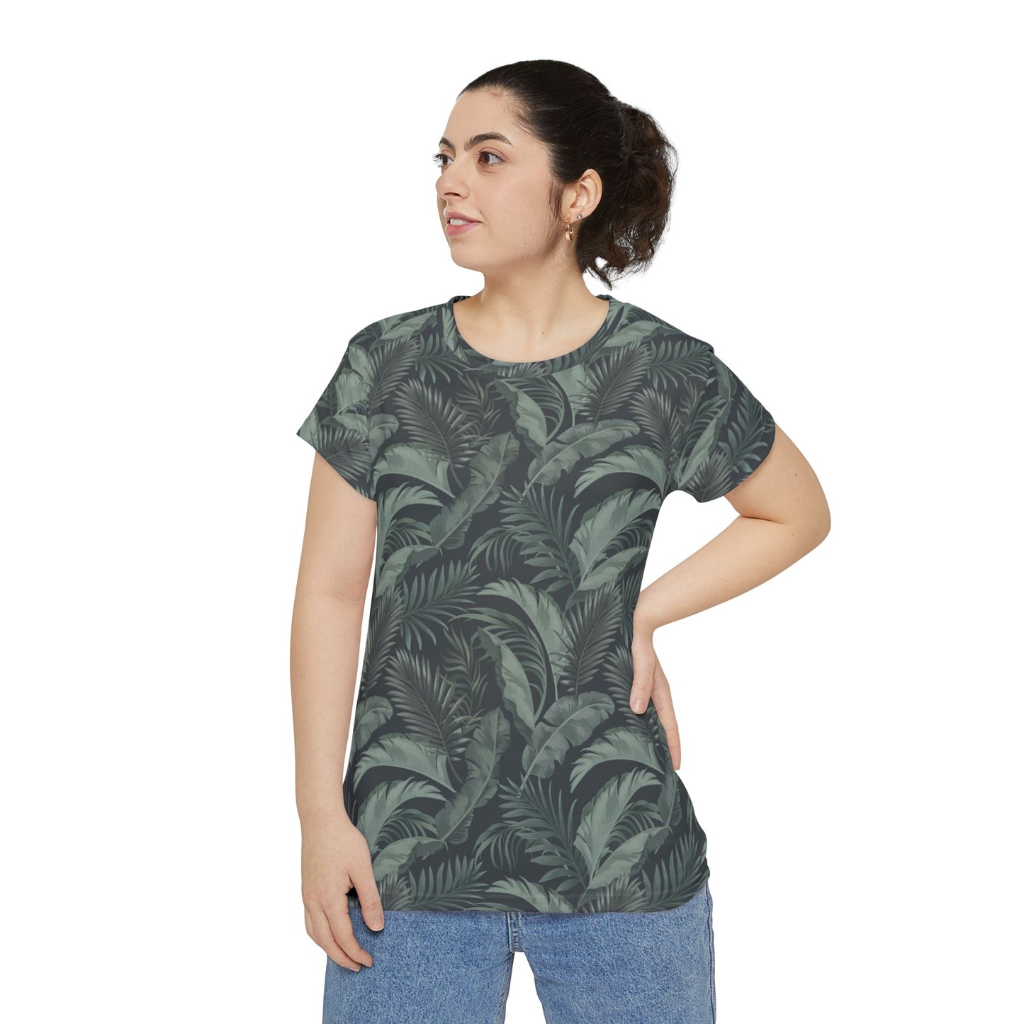 Women's Faded Black Tropical Leaf Shirt