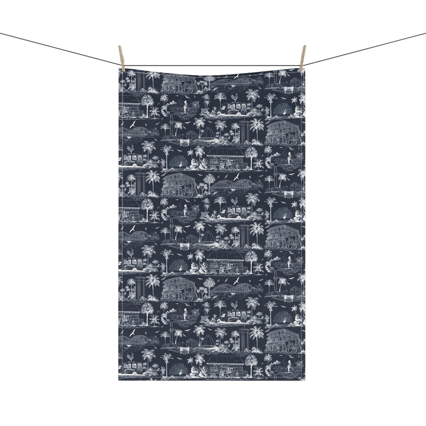 North Shore Tropical Linen Tea Towels dark blue