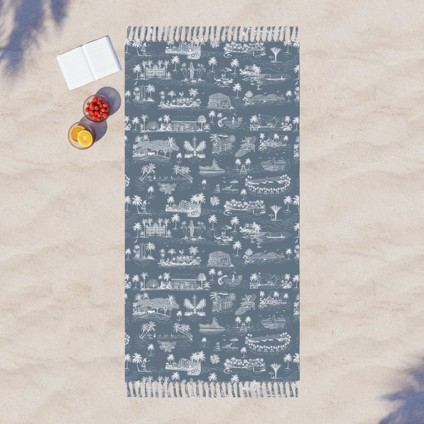 Oahu Boho Beach Cloth Towel Blue