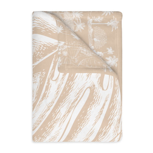 Monstera Oahu Tan Oahu Velveteen Microfiber Blanket