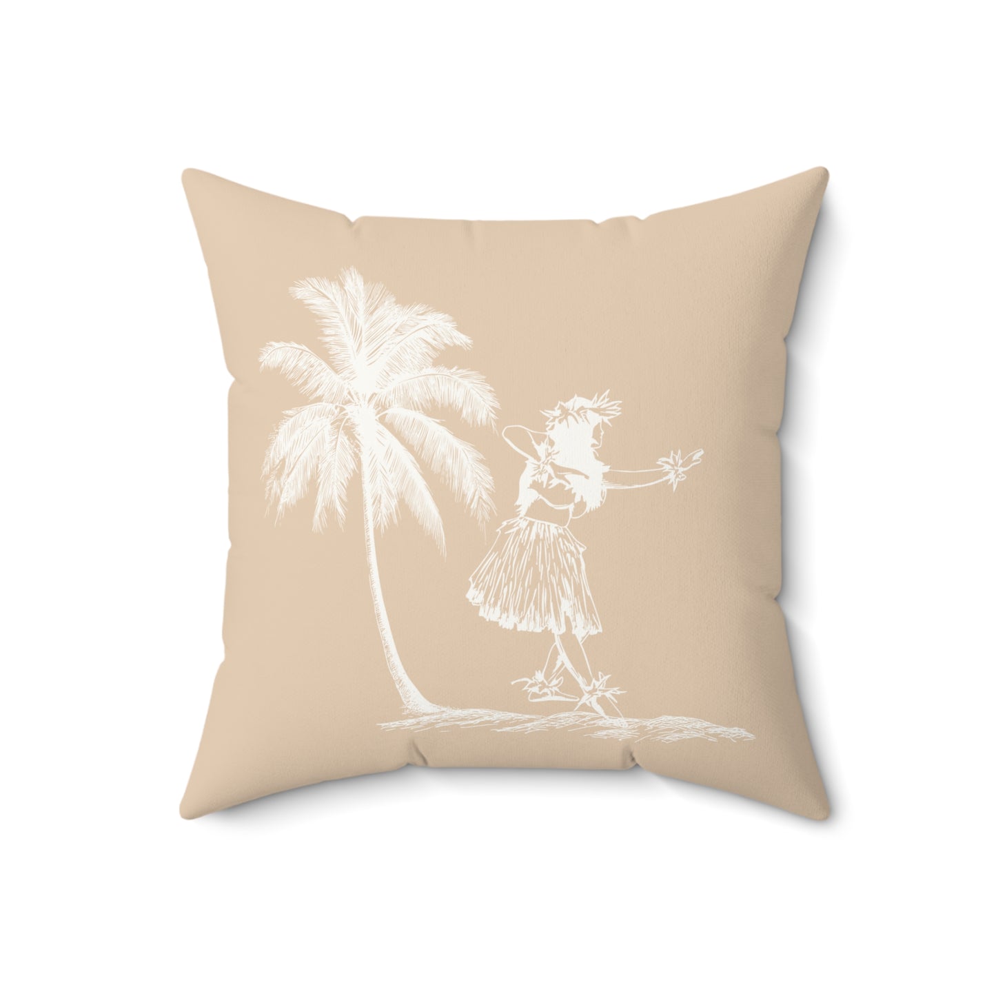 Hula Girl Palm Faux Suede Pillow Tan