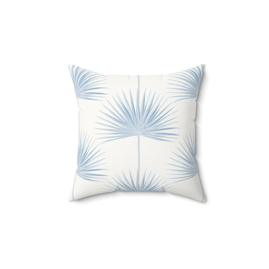 Palm Fan Pattern Faux Suede Pillow Light Blue