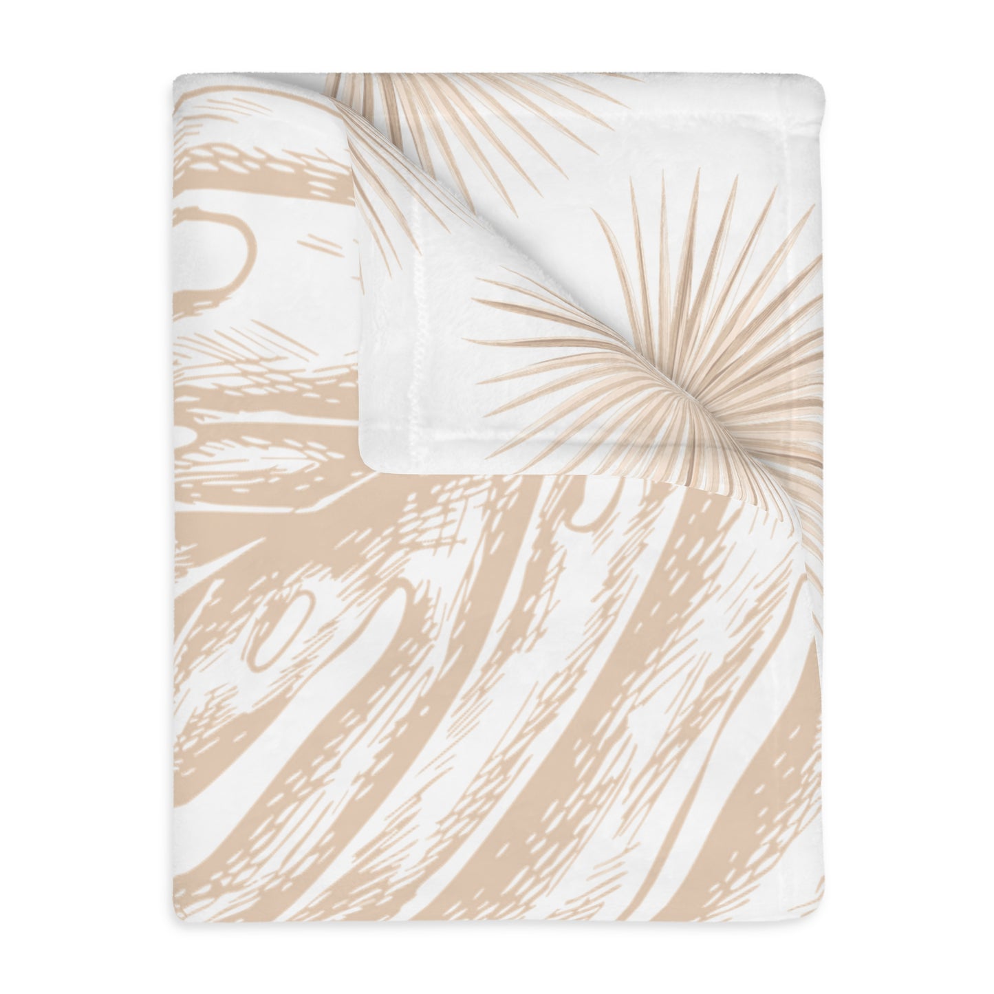 Monstera Fan Palm White Tan Oahu Velveteen Microfiber Blanket
