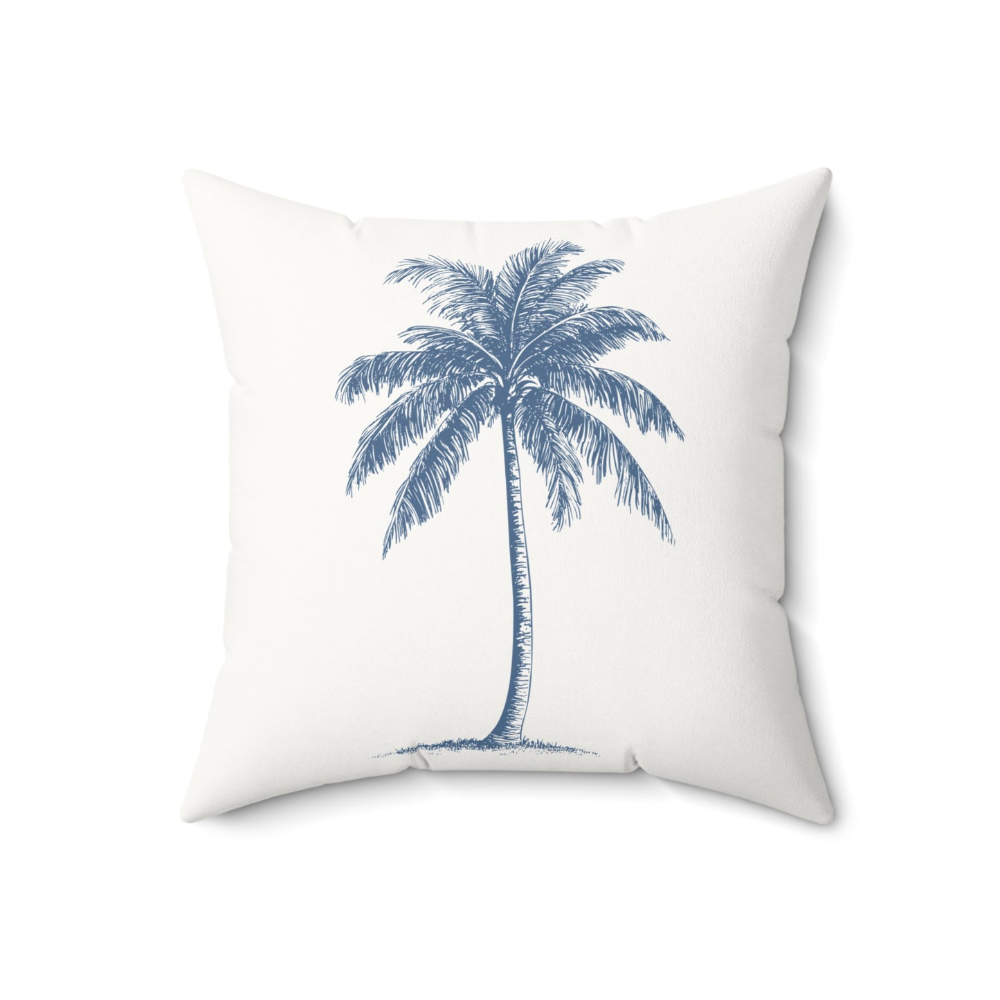 Blue Palm Tree Faux Suede Pillow white with filler