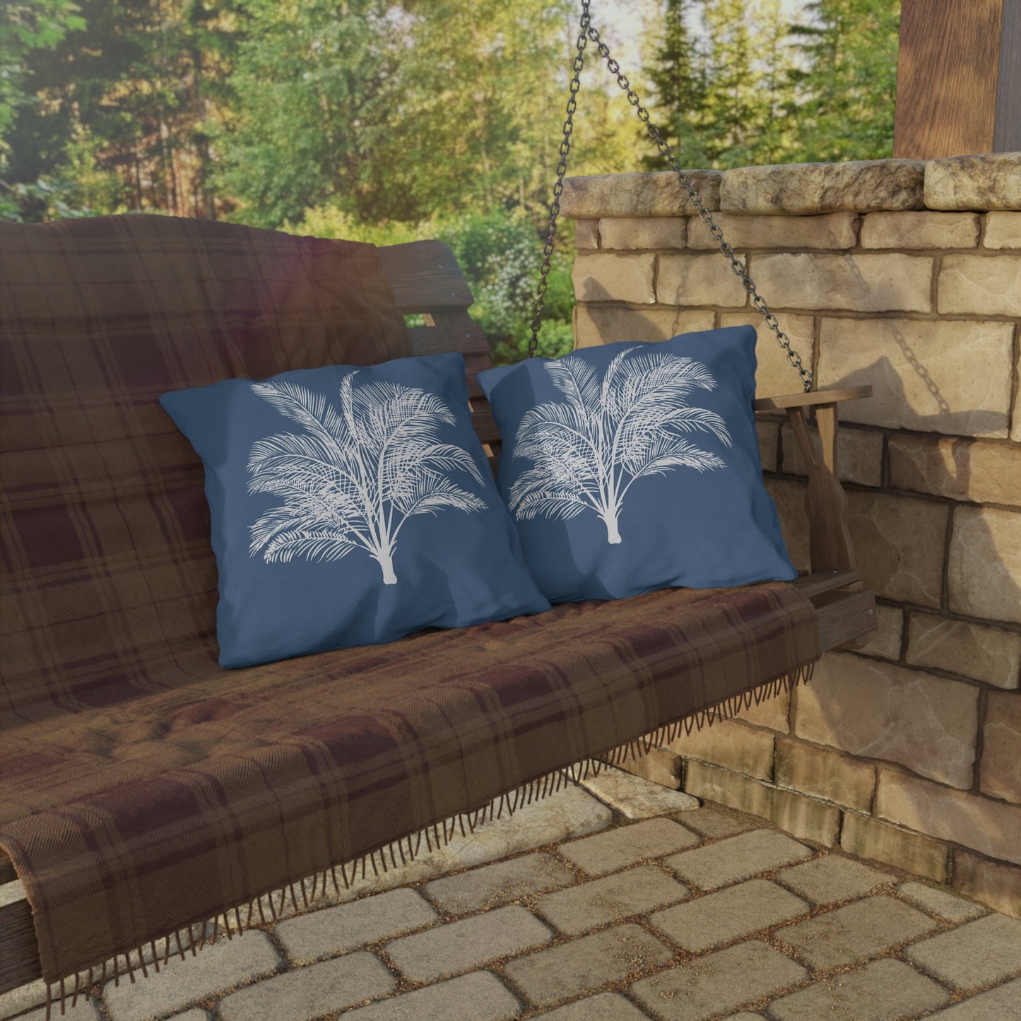 Wide Palm Outdoor Pillow Blue