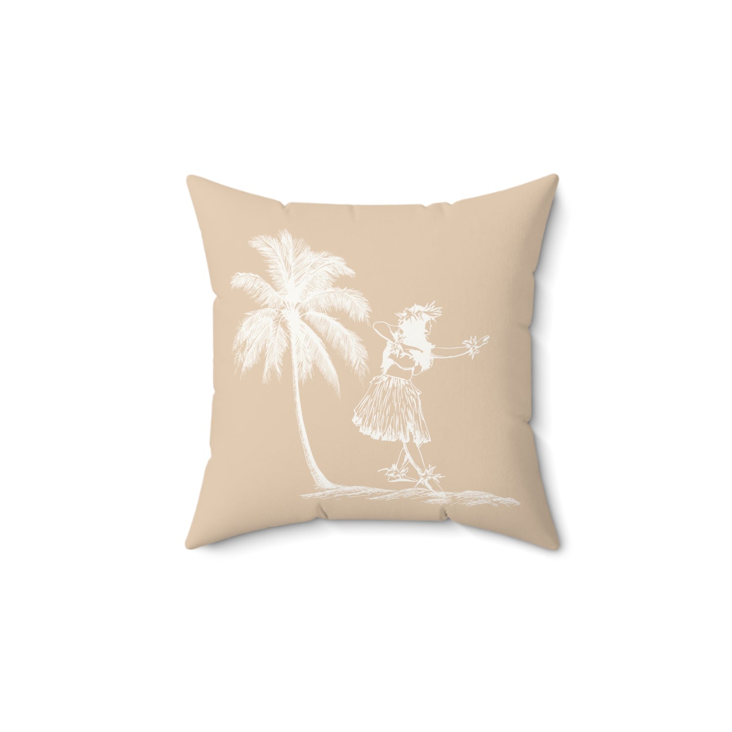 Hula Girl Palm Faux Suede Pillow Tan