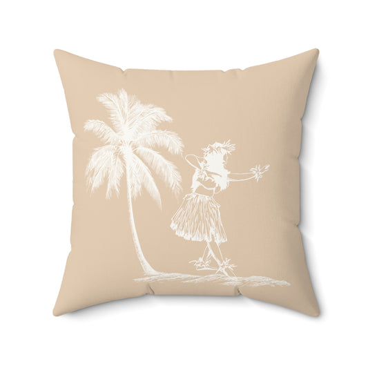 Hula Girl Palm Faux Suede Pillow Tan