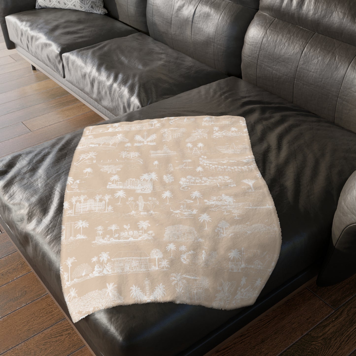 Monstera Oahu Tan Oahu Velveteen Microfiber Blanket