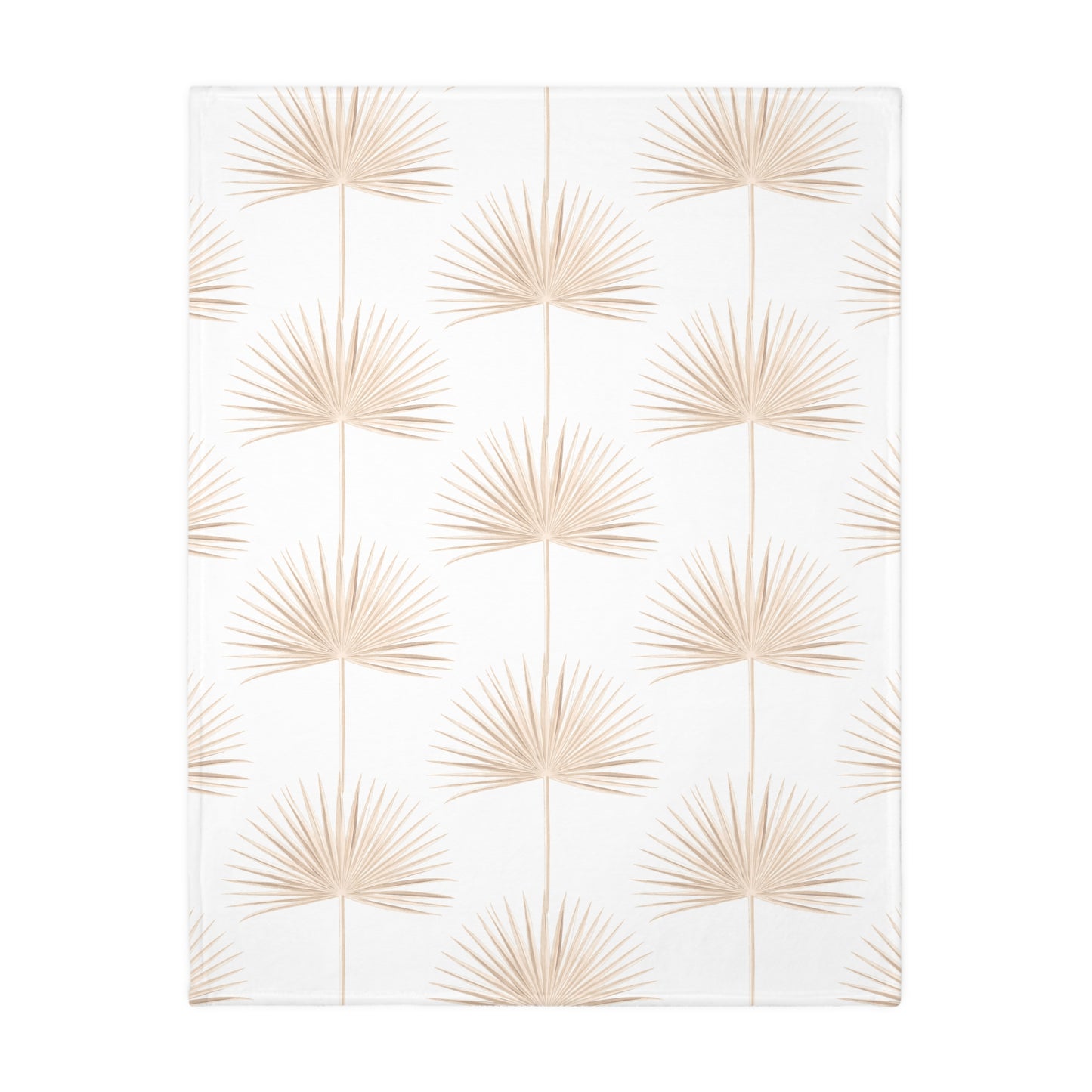 Monstera Fan Palm White Tan Oahu Velveteen Microfiber Blanket