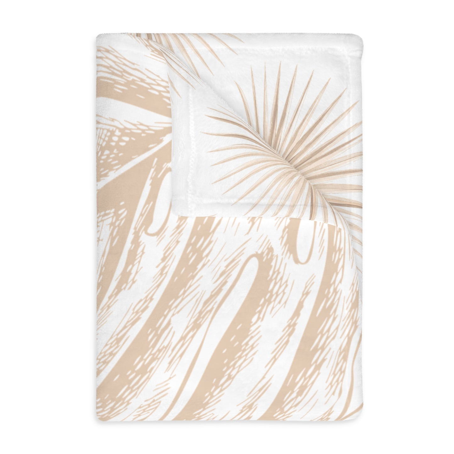 Monstera Fan Palm White Tan Oahu Velveteen Microfiber Blanket