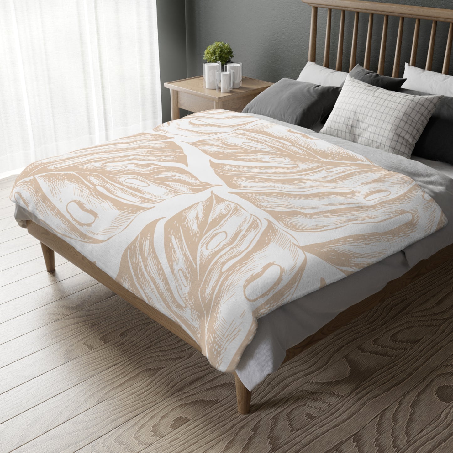 Monstera Oahu Tan Oahu Velveteen Microfiber Blanket