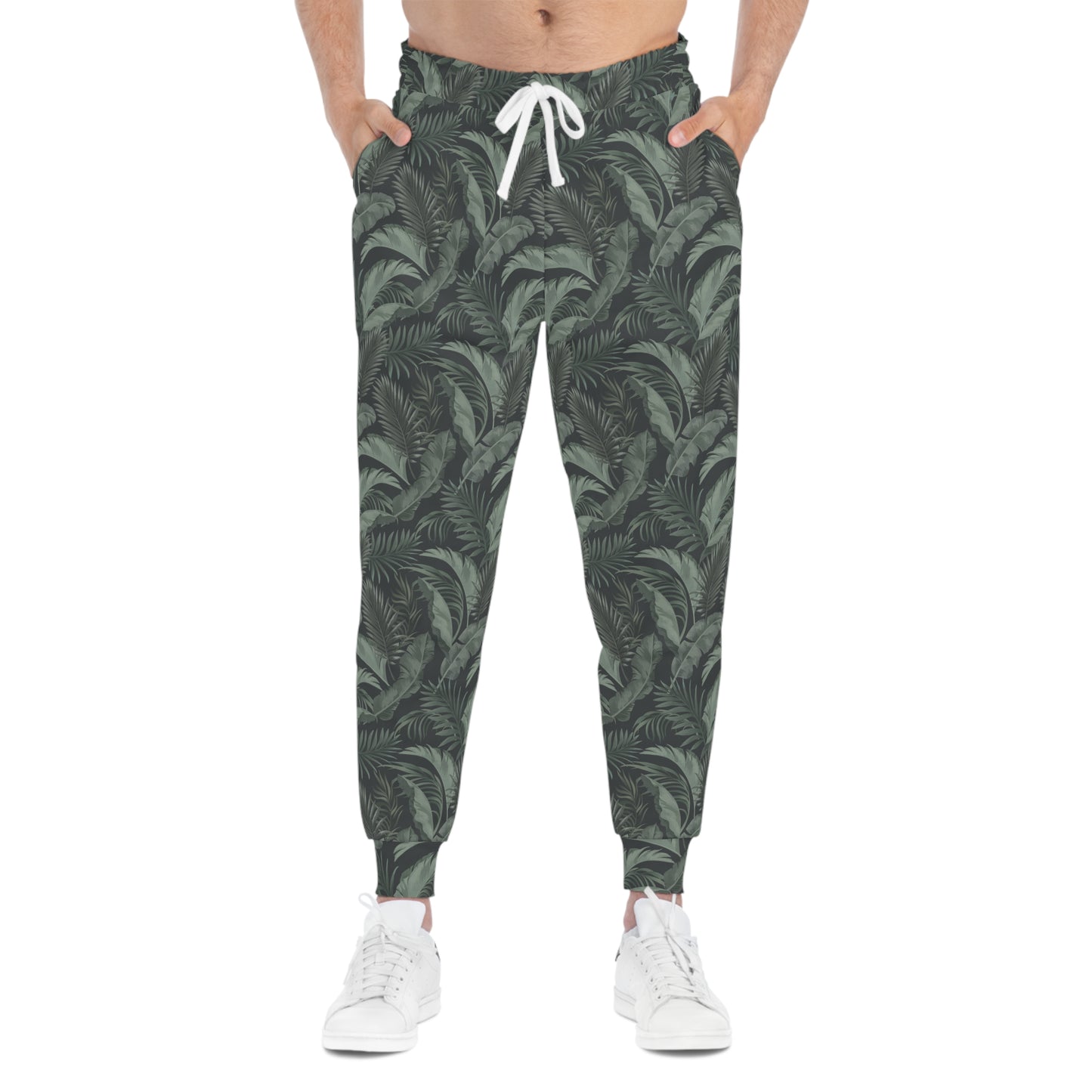 Faded Tropical Leaf Athletic Joggers, Relaxed Fit Sweatpants, Stylish Workout Pants, Perfect for Athleisure, Summer Casual Wear
