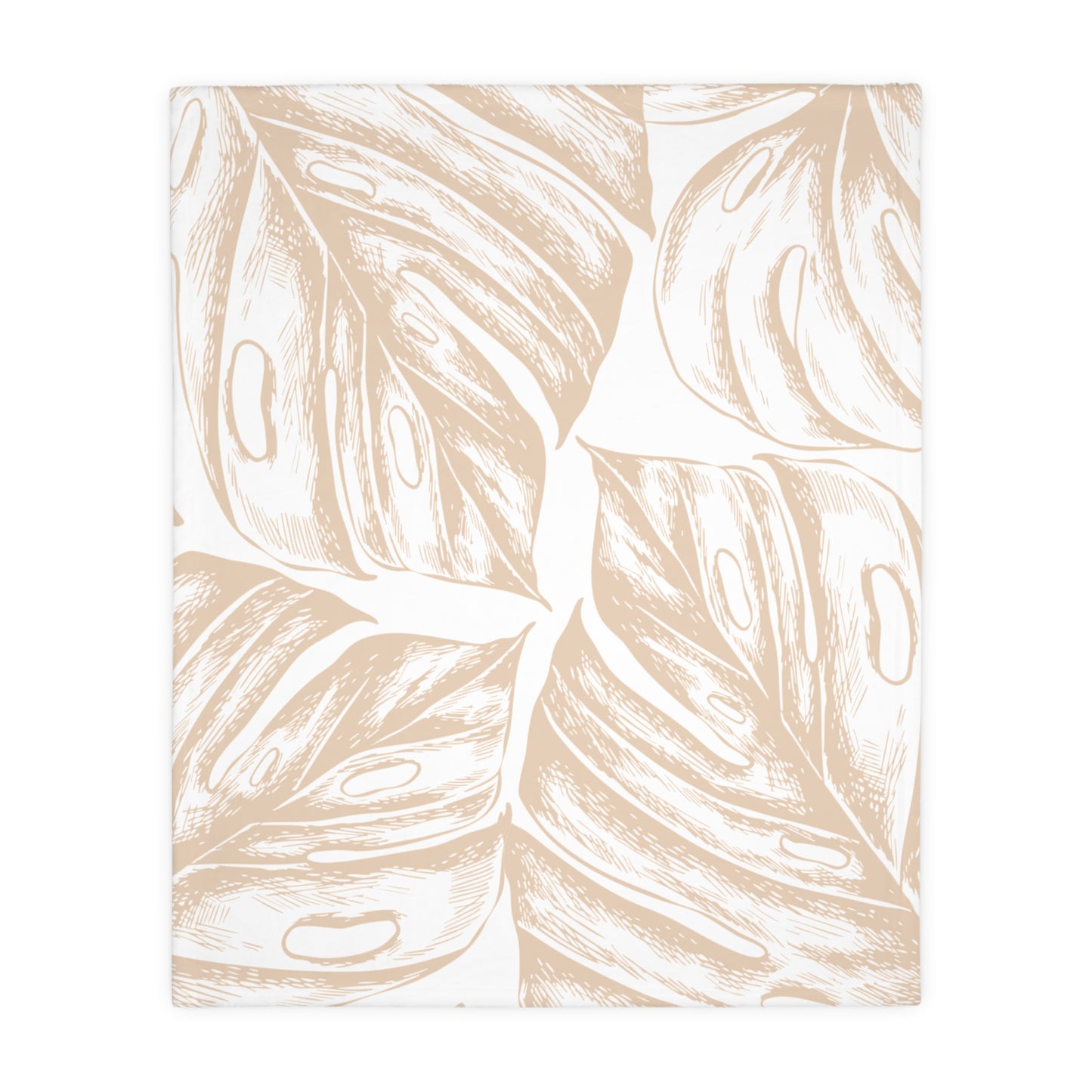 Monstera Fan Palm White Tan Oahu Velveteen Microfiber Blanket