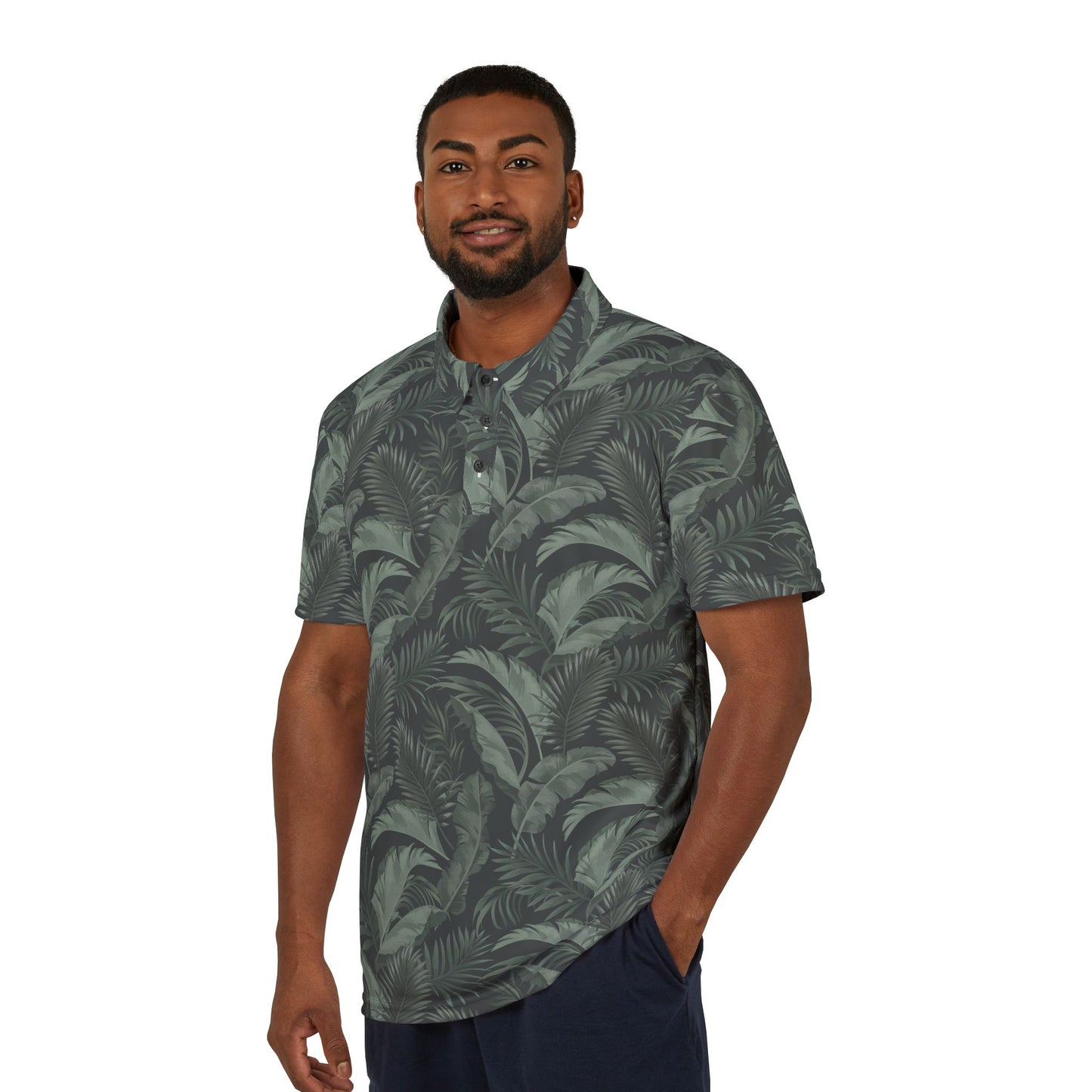 Faded Tropical Leaf Print Polo Shirt