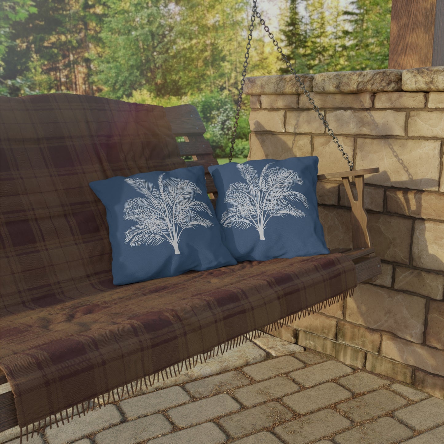 Wide Palm Outdoor Pillow Blue