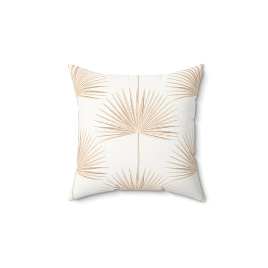 Tan Palm Fan Pattern Faux Suede Pillow