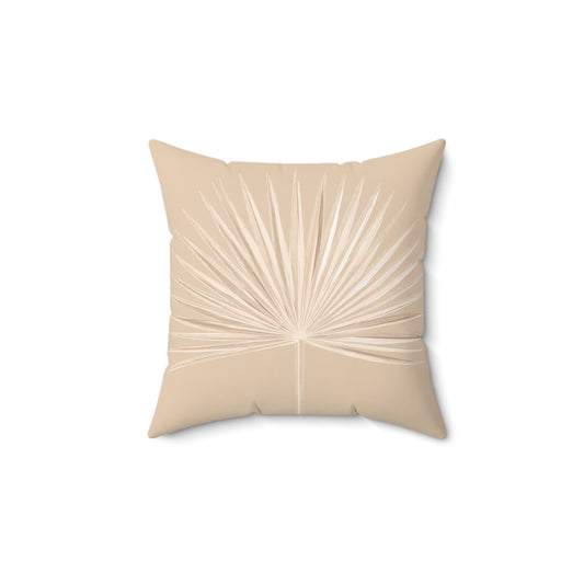 Single Palm Fan Pattern Faux Suede Pillow Tan