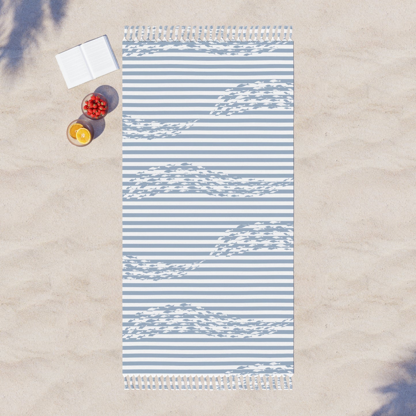 Stripe School of Fish Beach Towel Blue