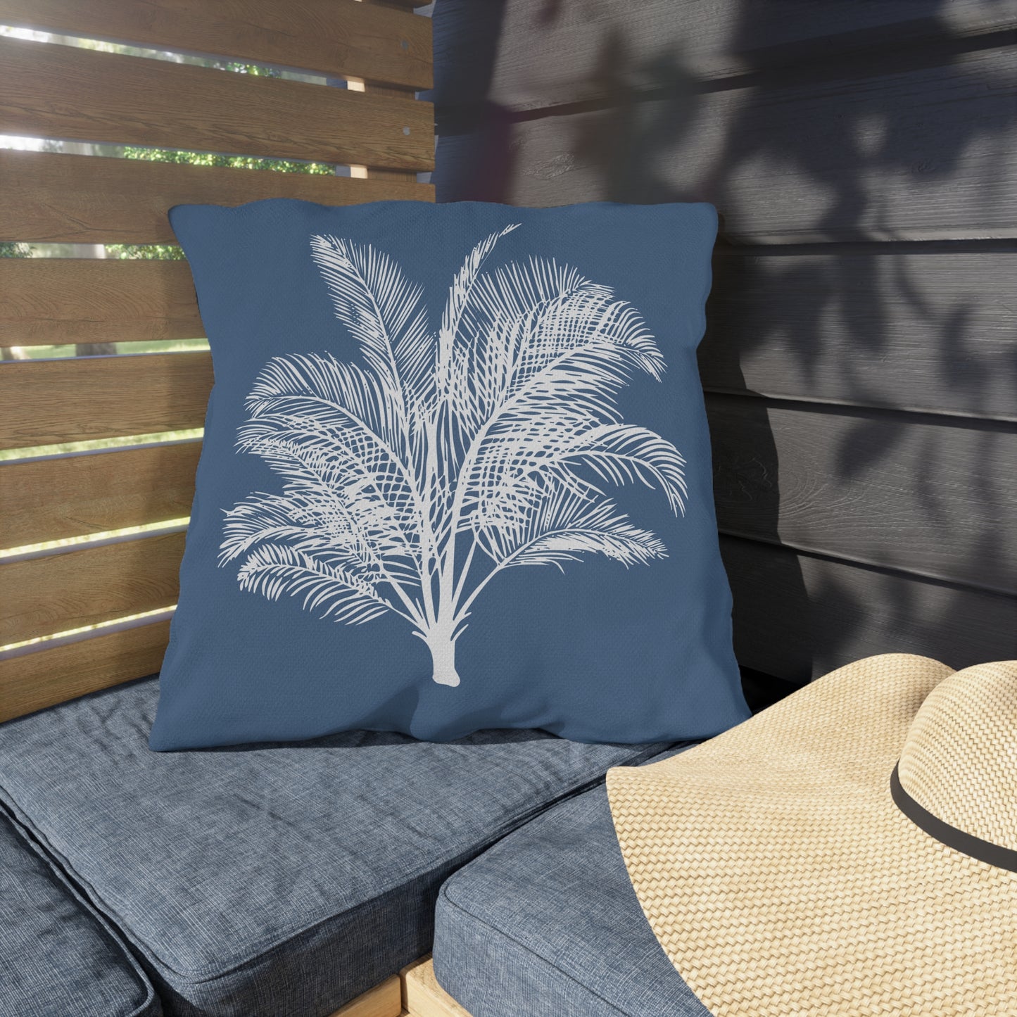 Wide Palm Outdoor Pillow Blue