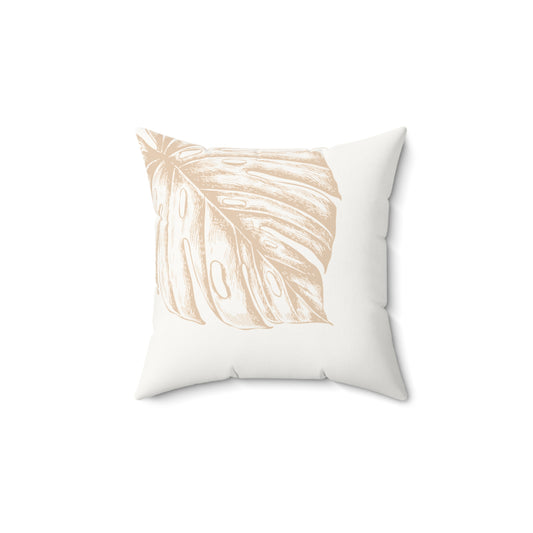 Tan Palm Monstera Faux Suede Pillow