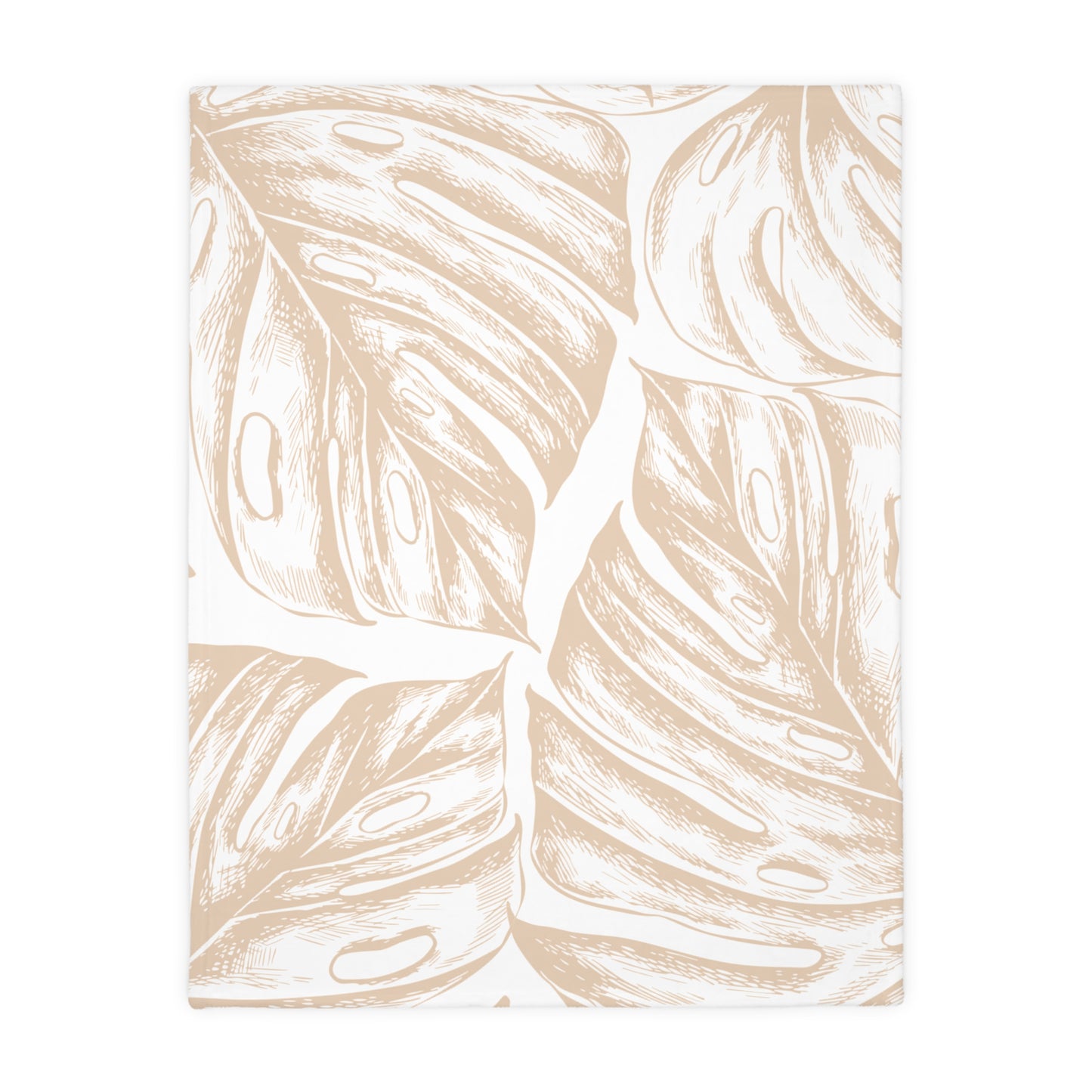 Monstera Fan Palm Tan Velveteen Microfiber Blanket