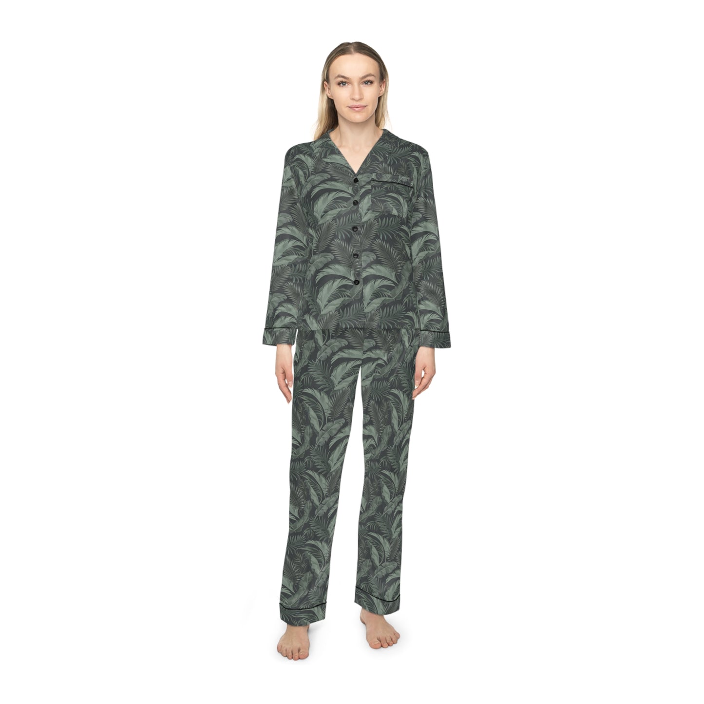 Faded Tropical Leaf Women's Satin Pajamas