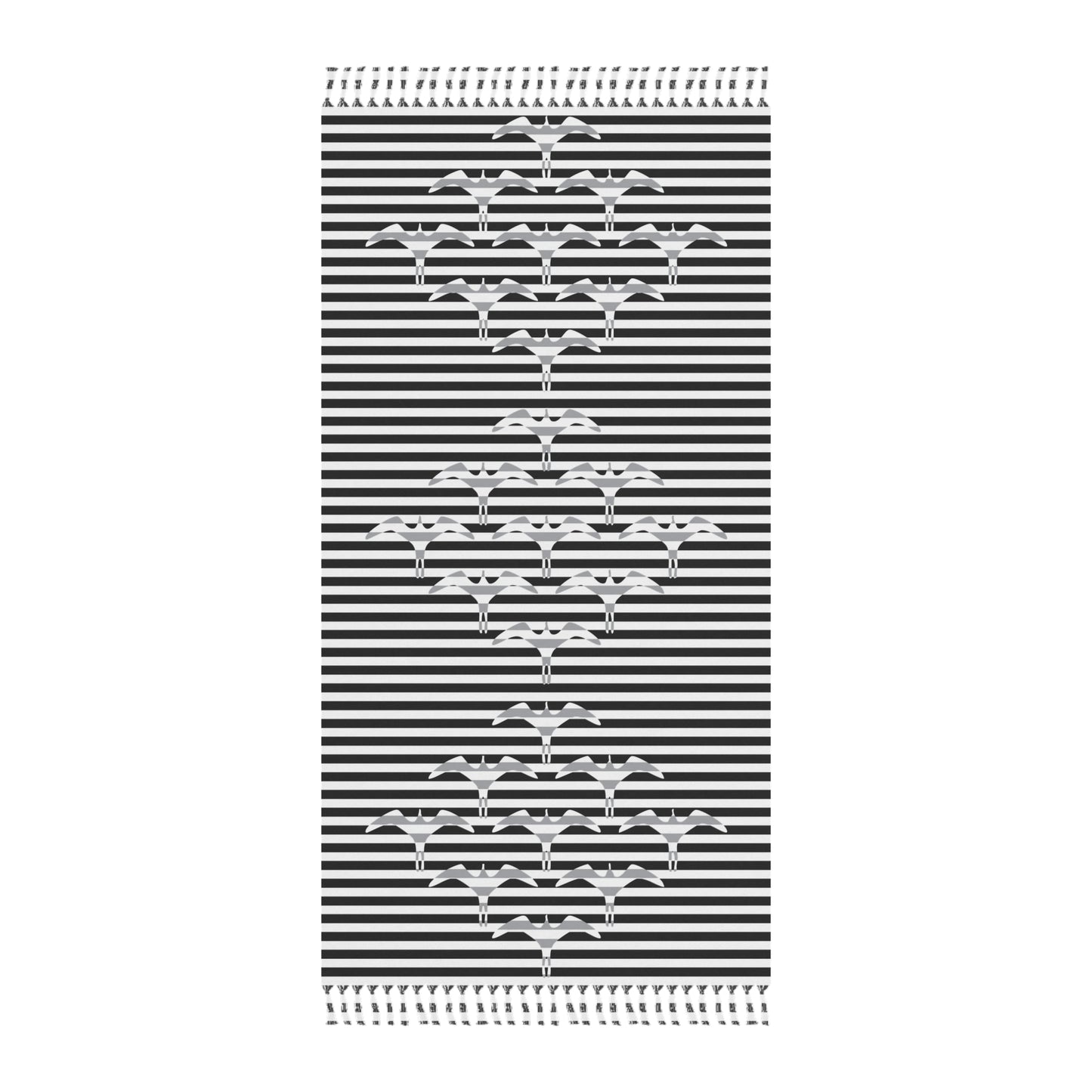 Stripe Iwa Bird Boho Beach Cloth Towel Black