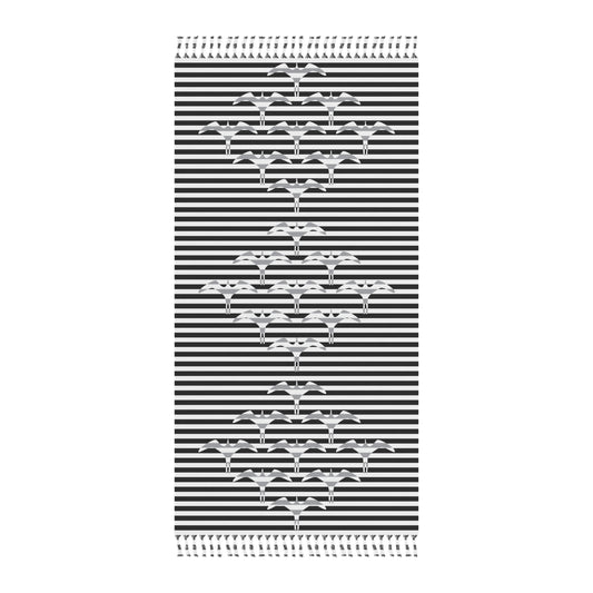 Stripe Iwa Bird Boho Beach Cloth Towel Black