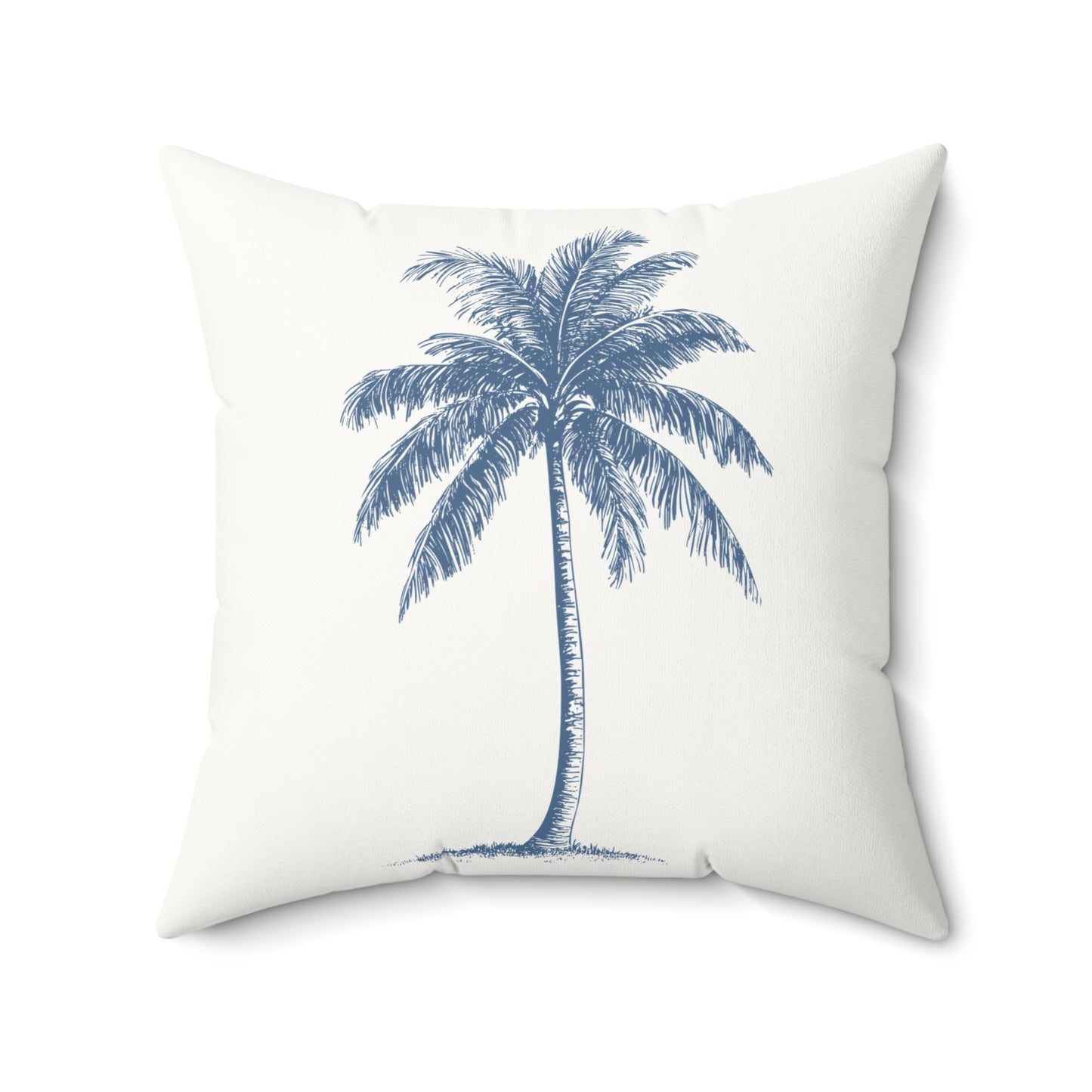Blue Palm Tree Faux Suede Pillow white with filler