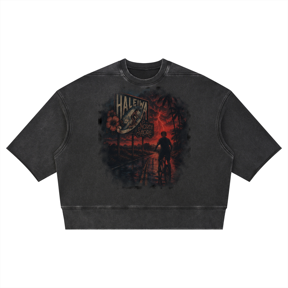Stranger Haleiwa Short Sleeve Sweatshirt Unisex Mineral Wash Boxy Raw Edge T-Shirt