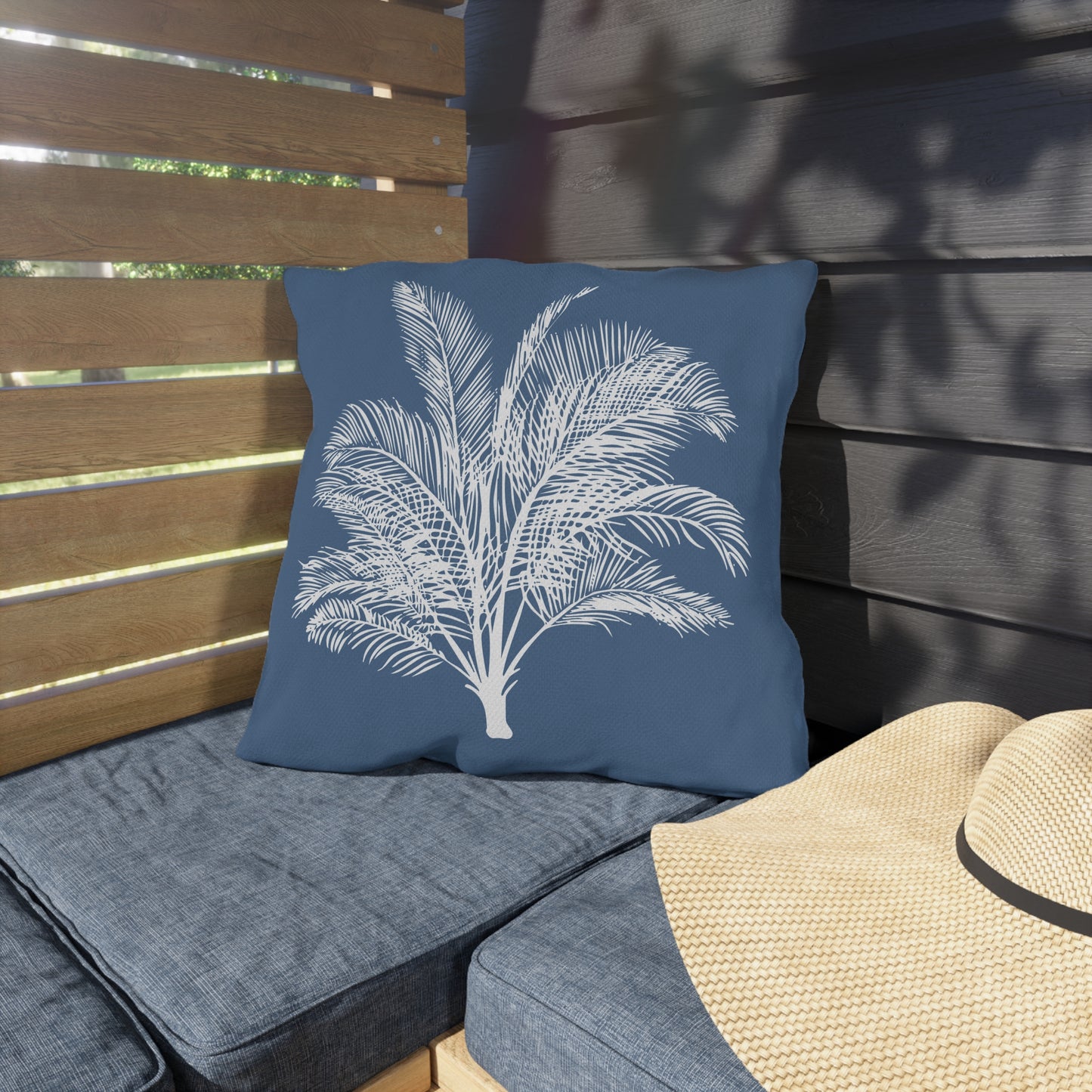 Wide Palm Outdoor Pillow Blue