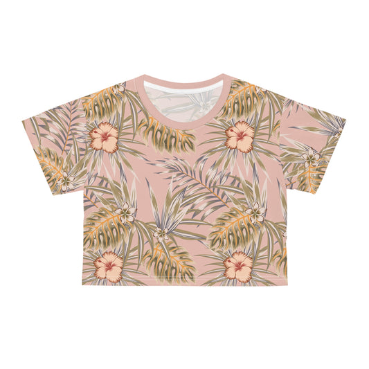 Tropical Pink Hibiscus Crop Tee