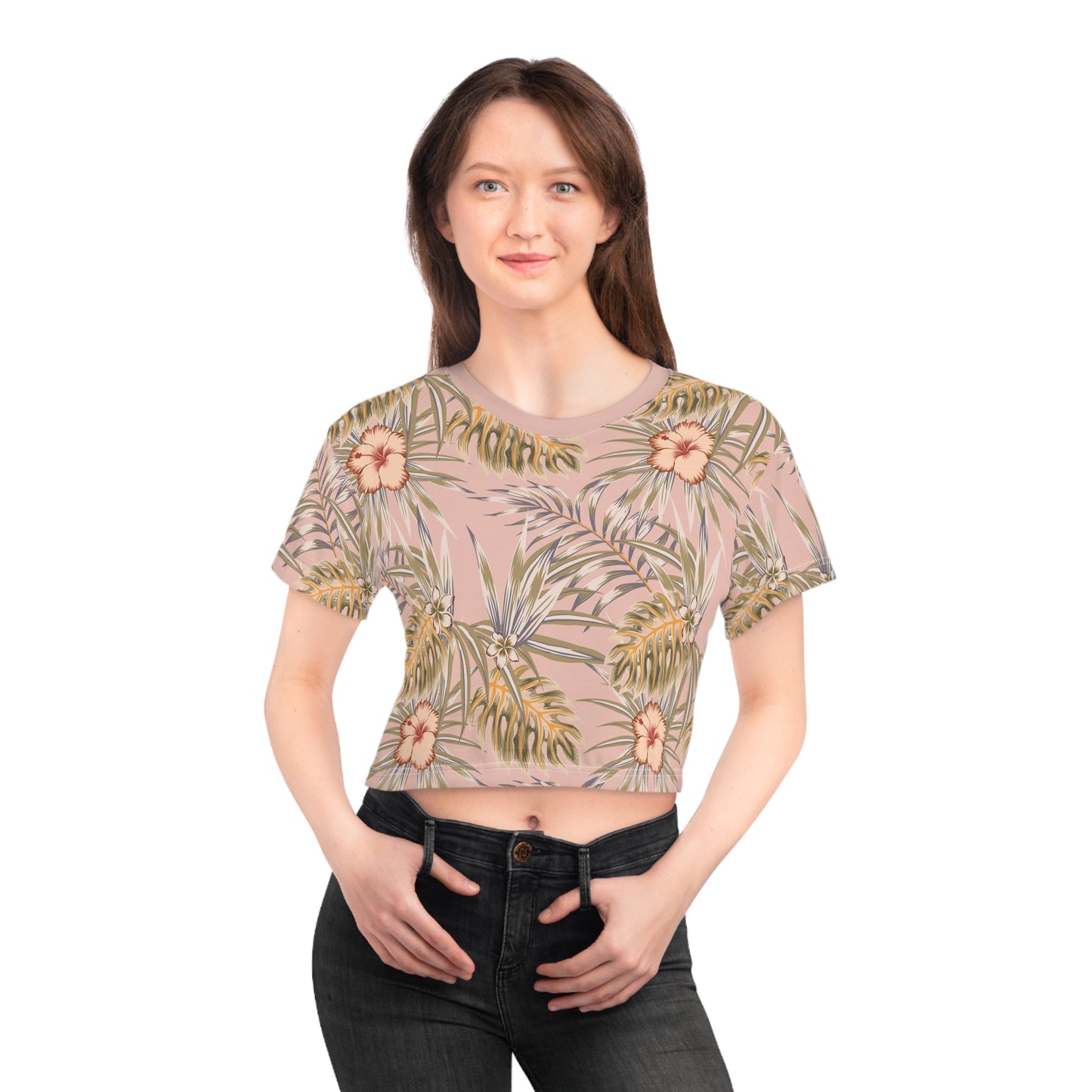 Tropical Pink Hibiscus Crop Tee