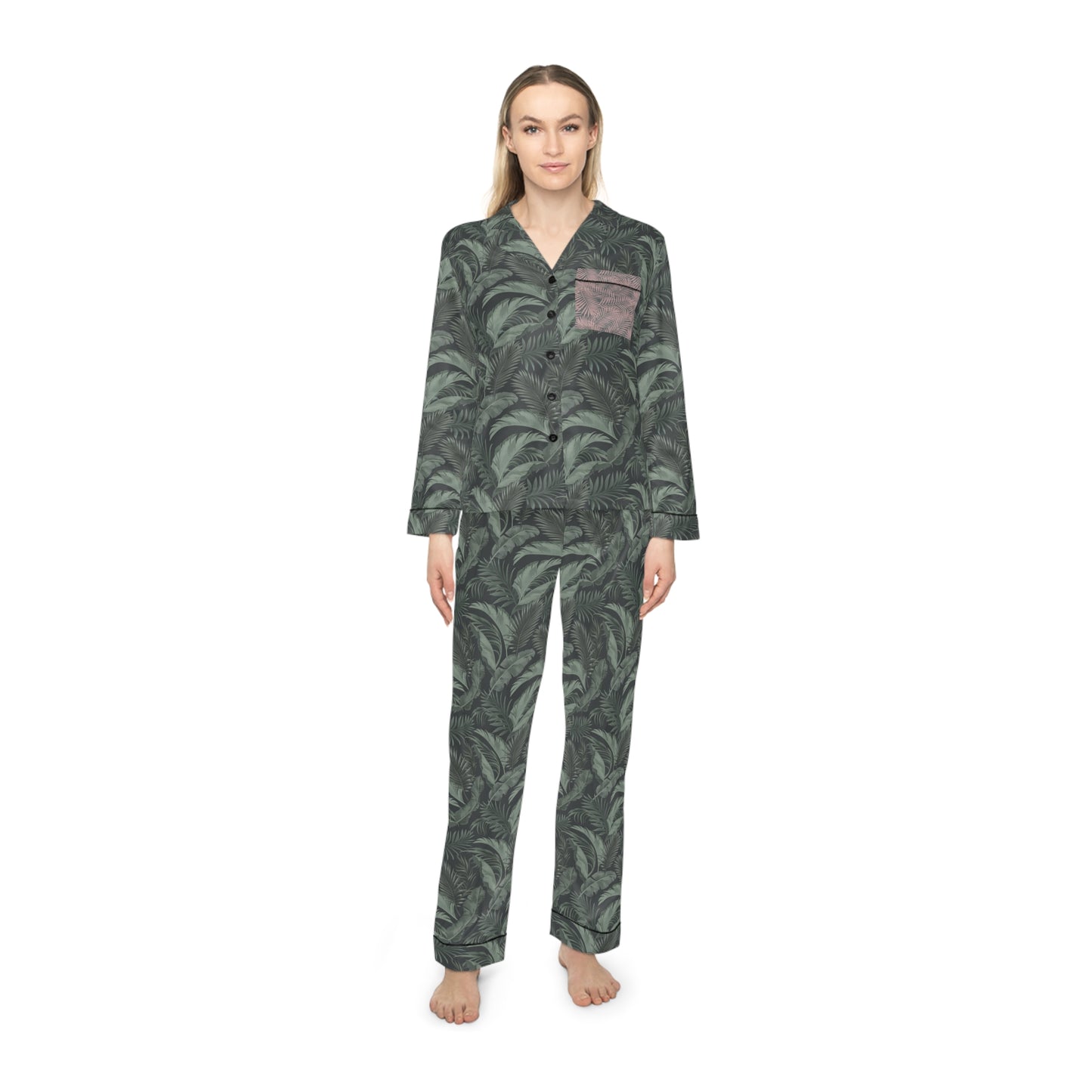 Faded Tropical Leaf Women's Satin Pajamas