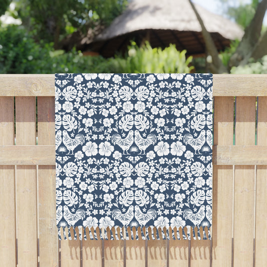 Hawaiian Otomi Boho Beach Cloth Towel Dark Blue