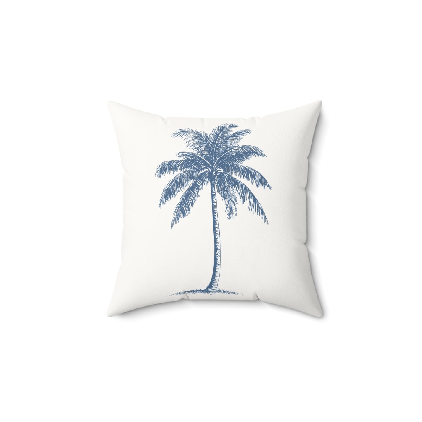 Blue Palm Tree Faux Suede Pillow white with filler