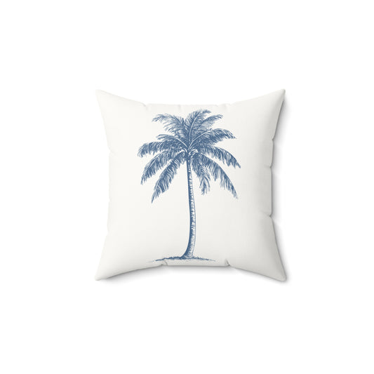 Blue Palm Tree Faux Suede Pillow white with filler