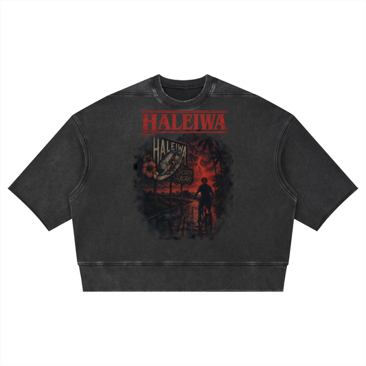 Stranger Haleiwa Short Sleeve Sweatshirt Unisex Mineral Wash Boxy Raw Edge T-Shirt