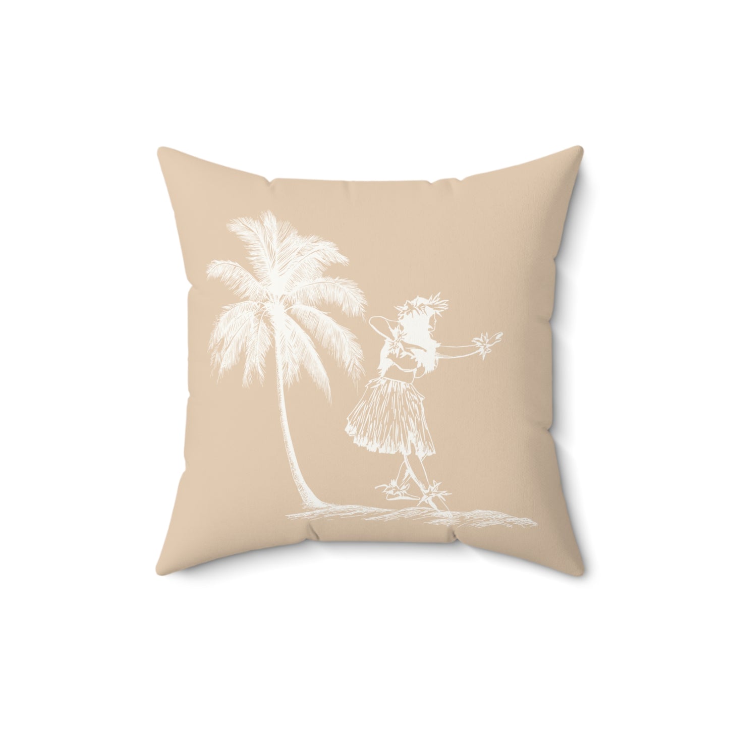 Hula Girl Palm Faux Suede Pillow Tan