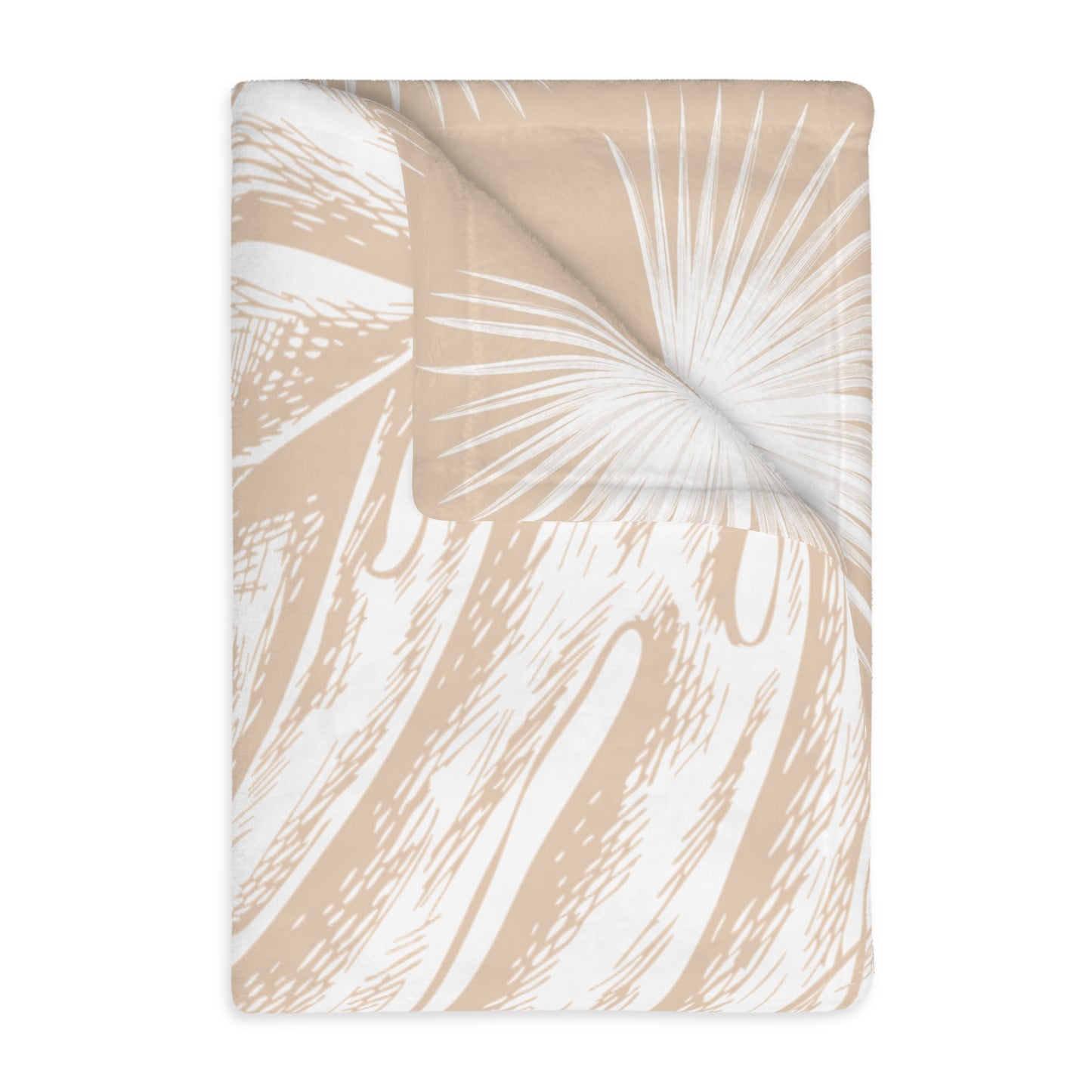 Monstera Fan Palm Tan Velveteen Microfiber Blanket