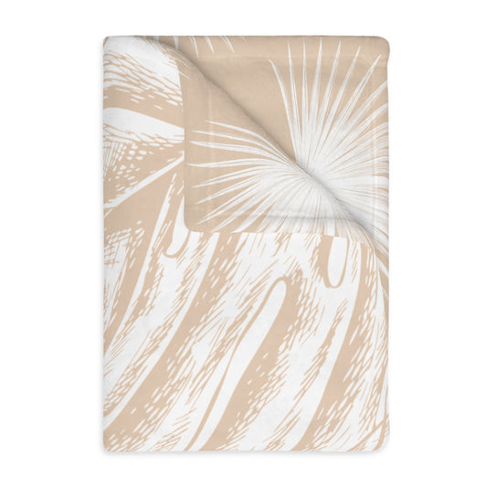 Monstera Fan Palm Tan Velveteen Microfiber Blanket