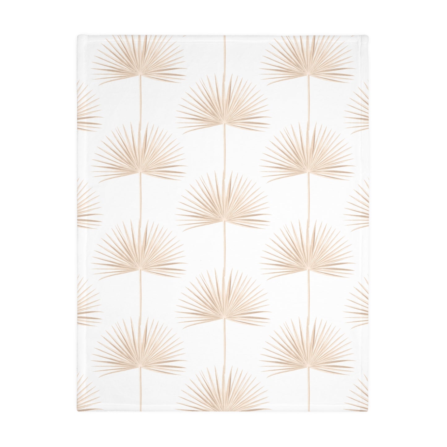 Monstera Fan Palm White Tan Oahu Velveteen Microfiber Blanket