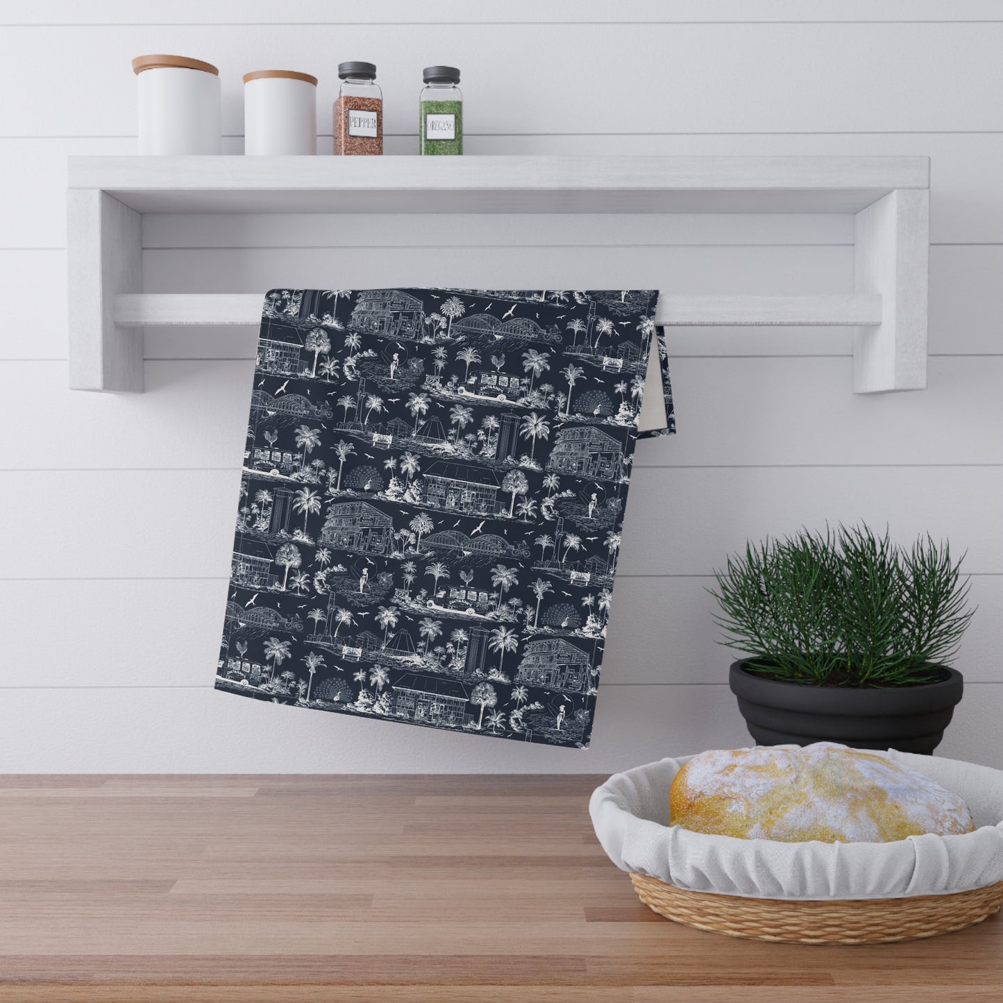 North Shore Tropical Linen Tea Towels dark blue