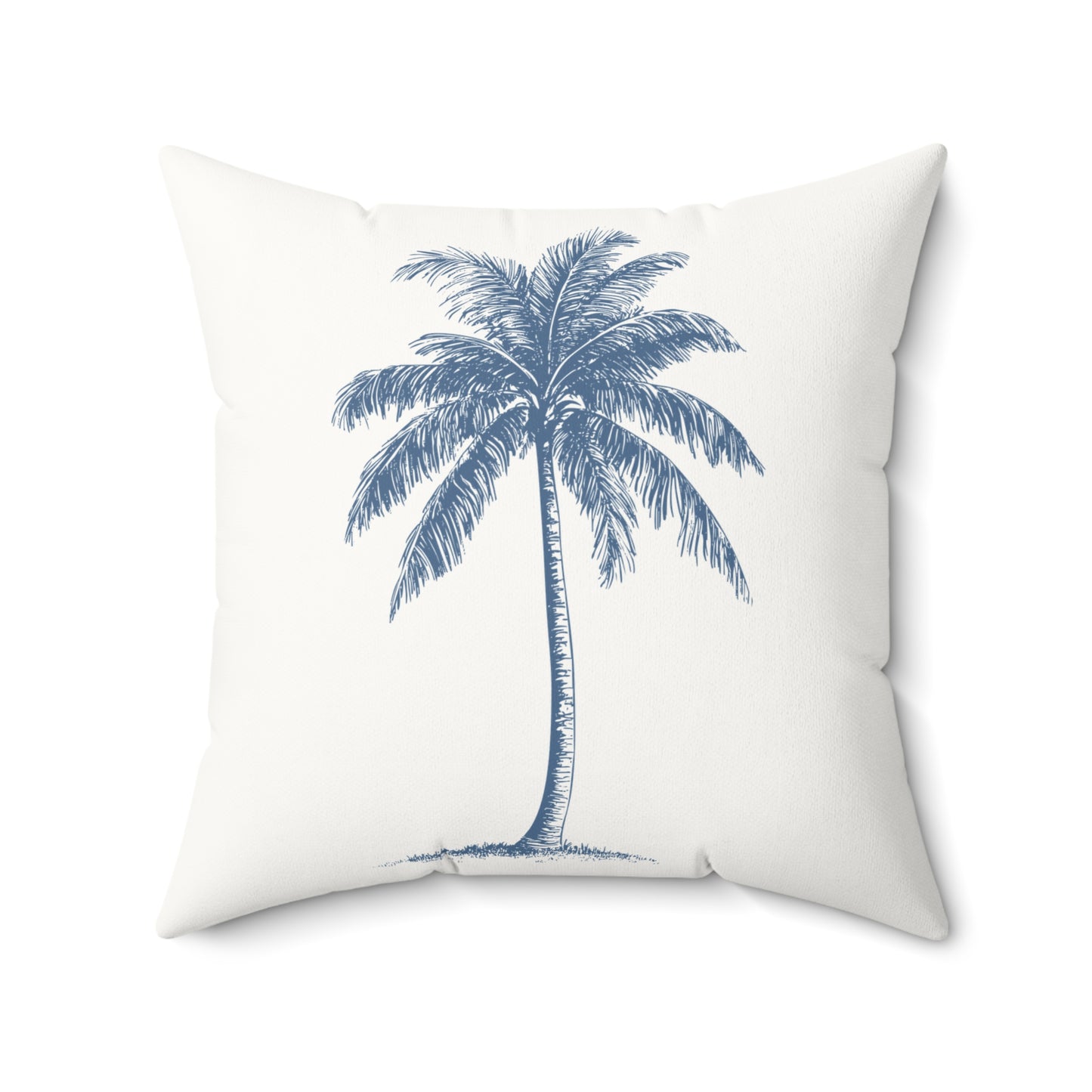 Blue Palm Tree Faux Suede Pillow white with filler
