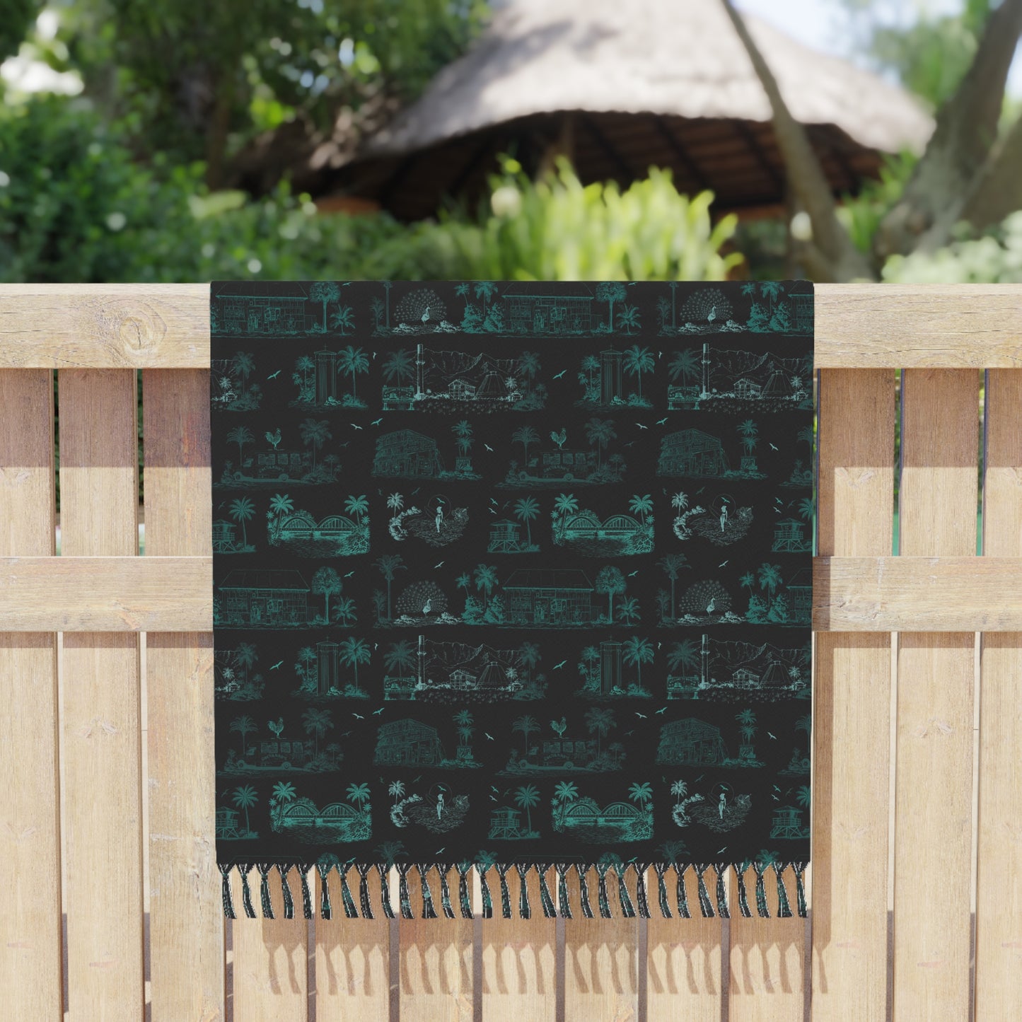 North Shore Boho Beach Cloth Towel Teal Black