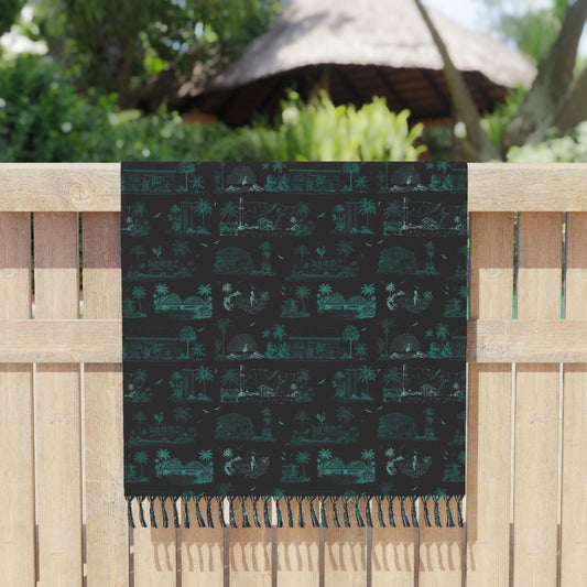 North Shore Boho Beach Cloth Towel Teal Black