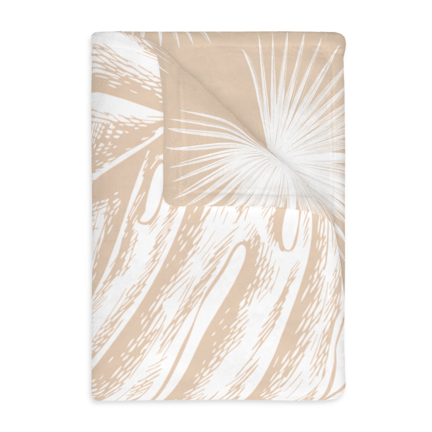 Monstera Fan Palm Tan Velveteen Microfiber Blanket