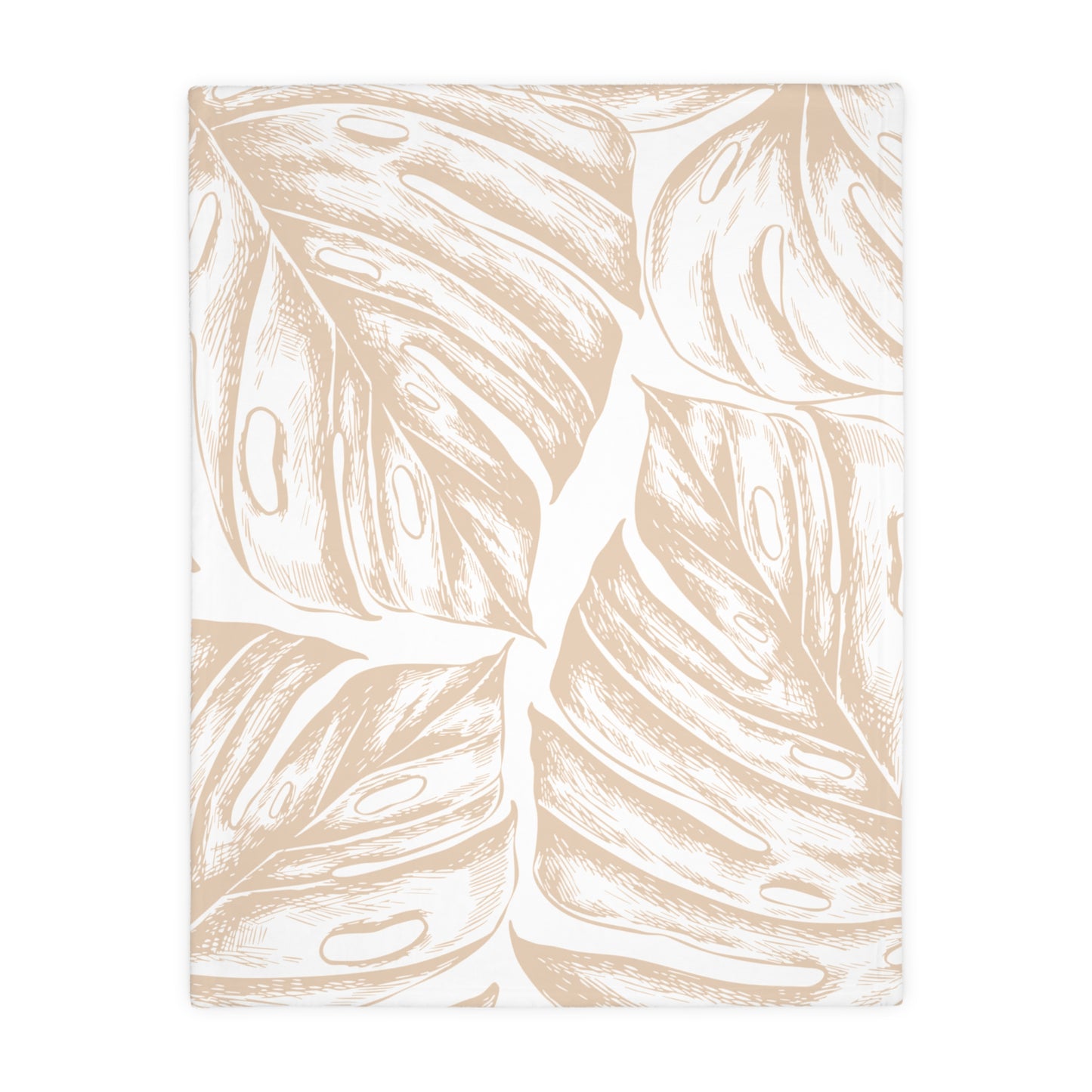 Monstera Fan Palm Tan Velveteen Microfiber Blanket