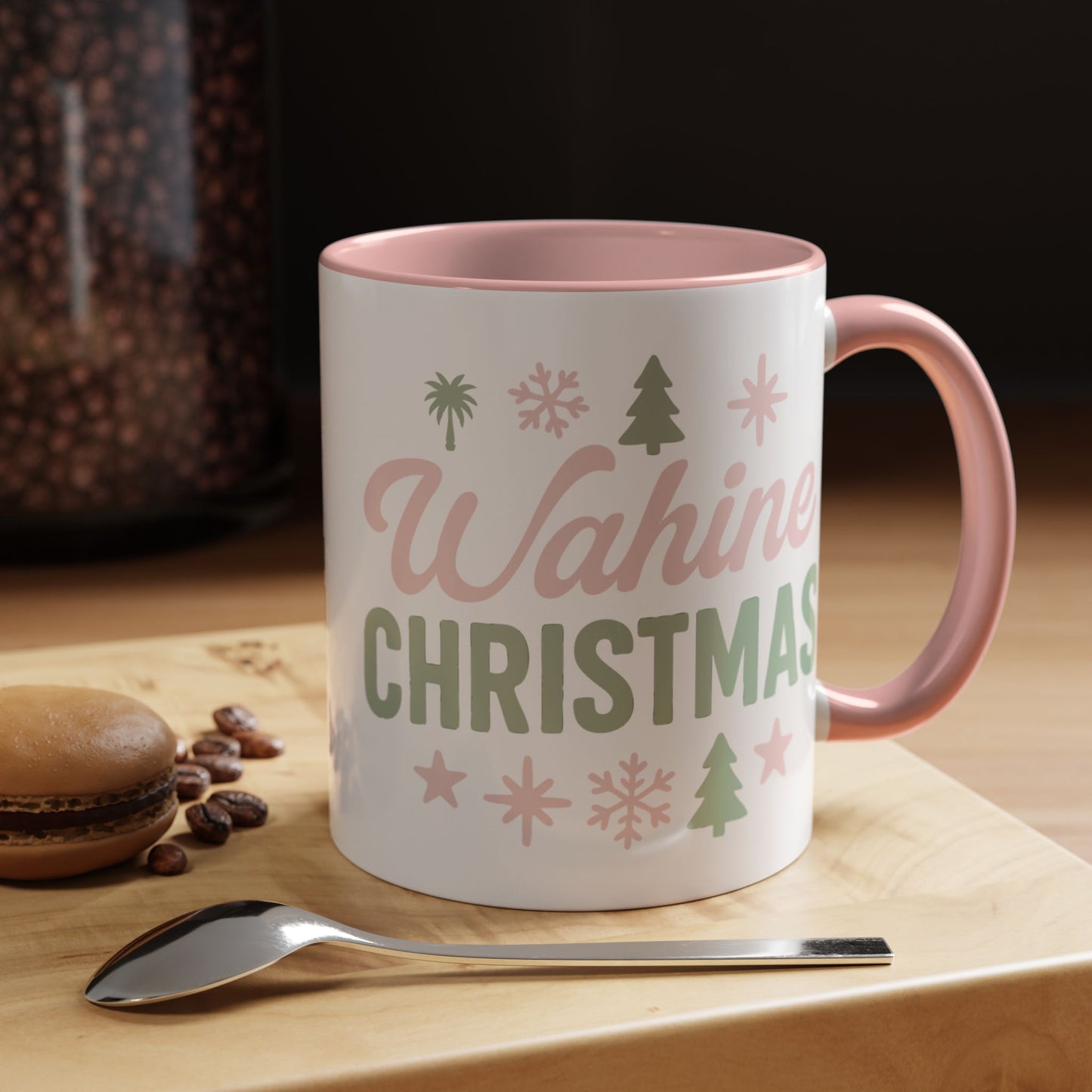 Wahine Christmas Coffee Mug — Pink & Green Holiday Coffee Cup (11/15oz)